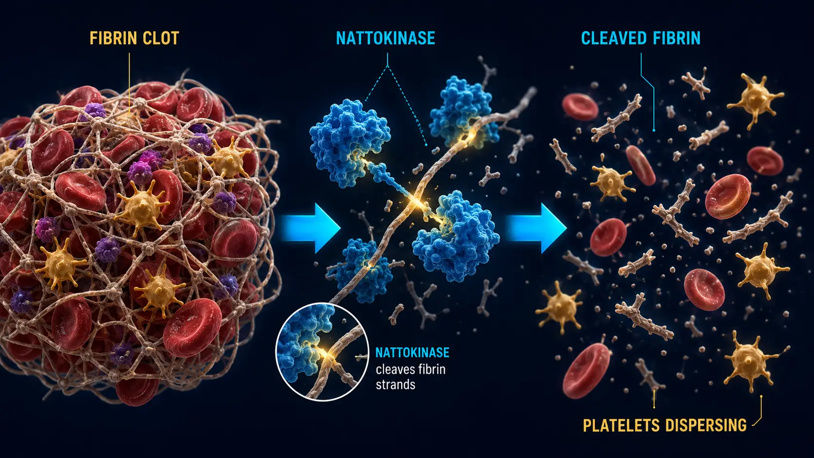 Nattokinase fibrinolytic enzyme dissolving a fibrin clot