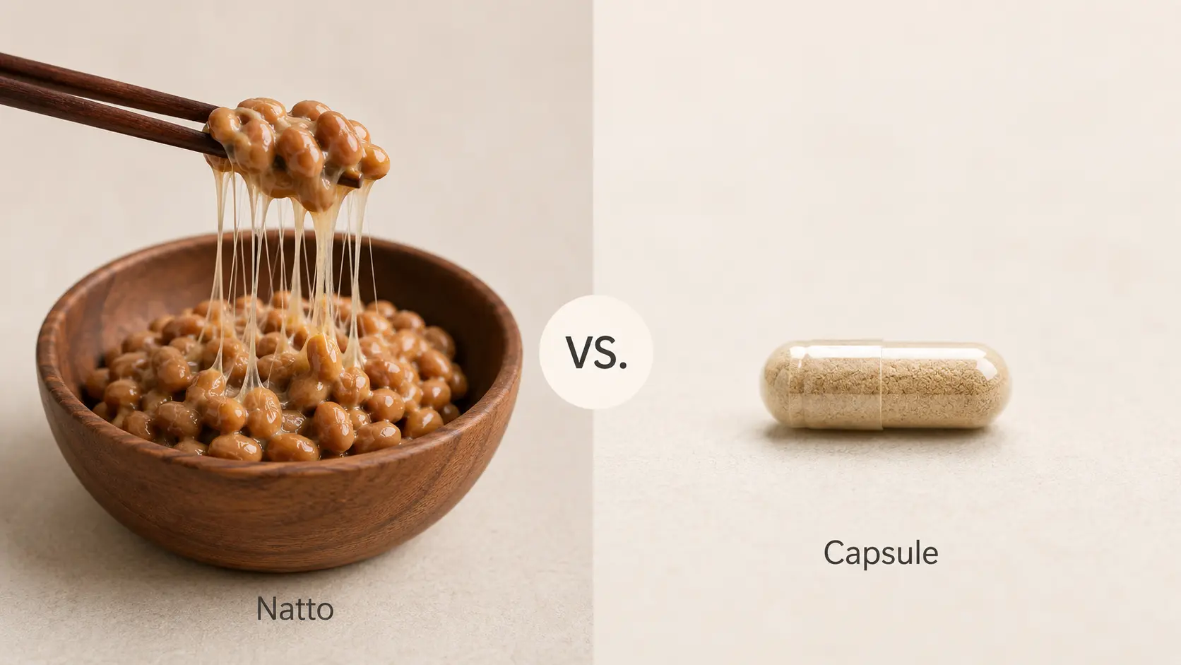 Whole-food natto (sticky stringy soybeans) vs nattokinase capsule