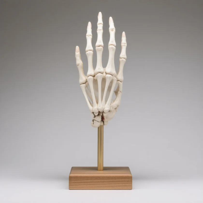 A hand model with inflamed knuckle joints