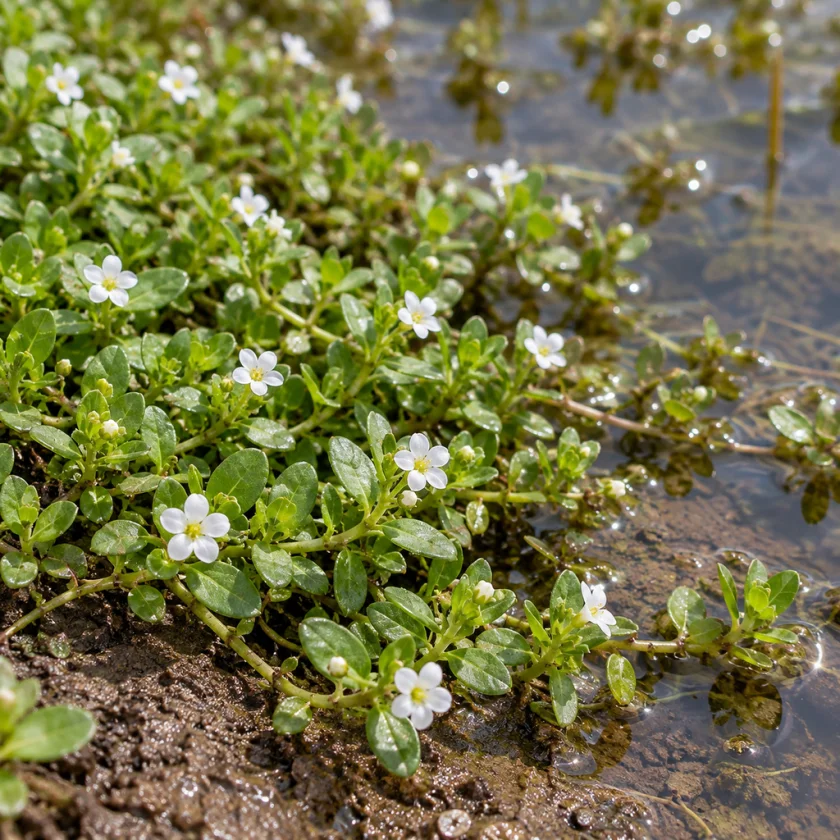 Bacopa growing in wet ground at a pond edge