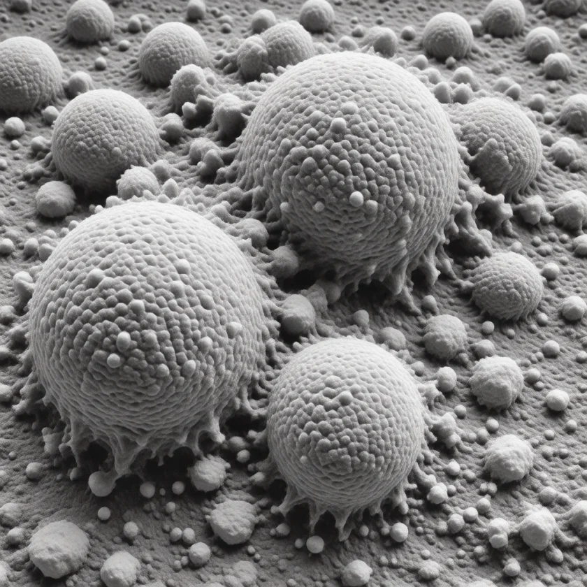 Amyloid plaques glowing apple-green, magnified
