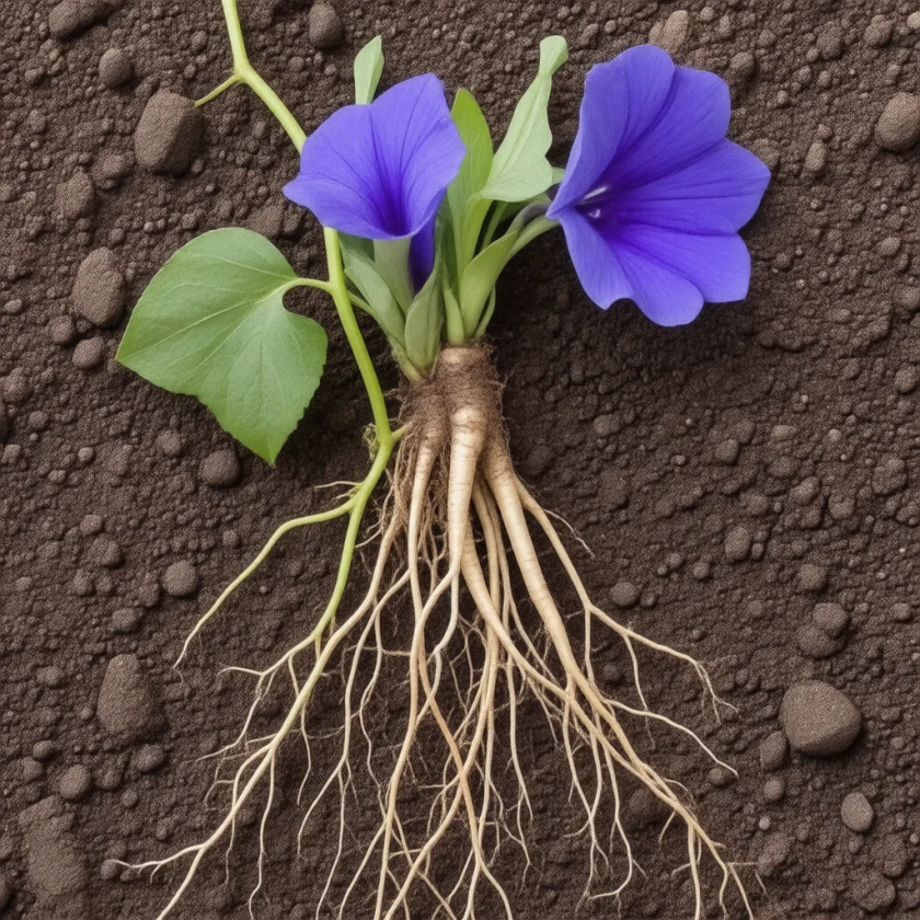 Butterfly pea roots and a flowering sprig