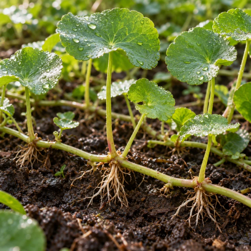 Gotu kola runners rooting at each node