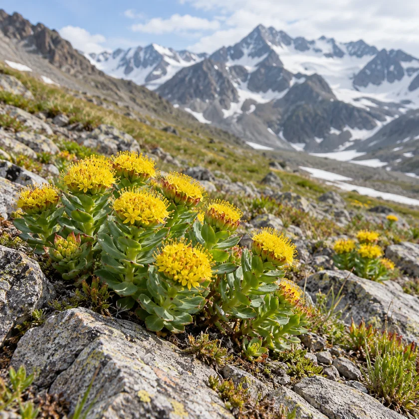 Rhodiola on an Altai mountain slope