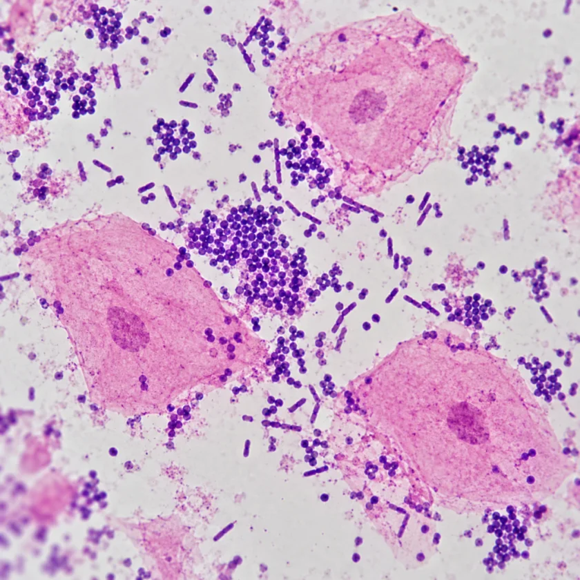 Dental plaque bacteria seen under a microscope