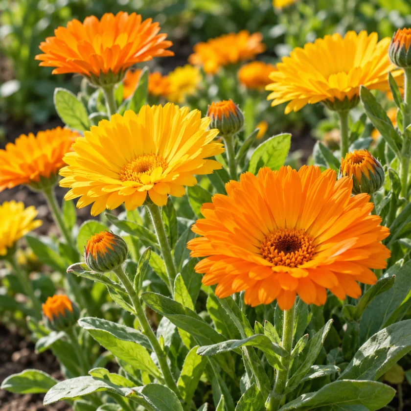 Calendula, the pot marigold, in bloom