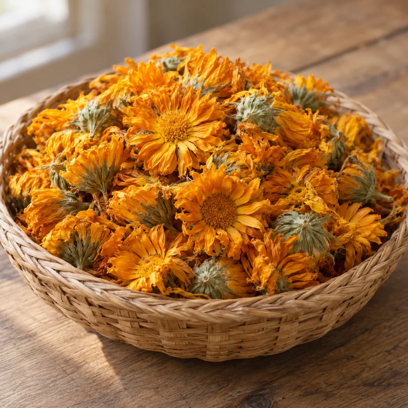 Dried calendula flower heads