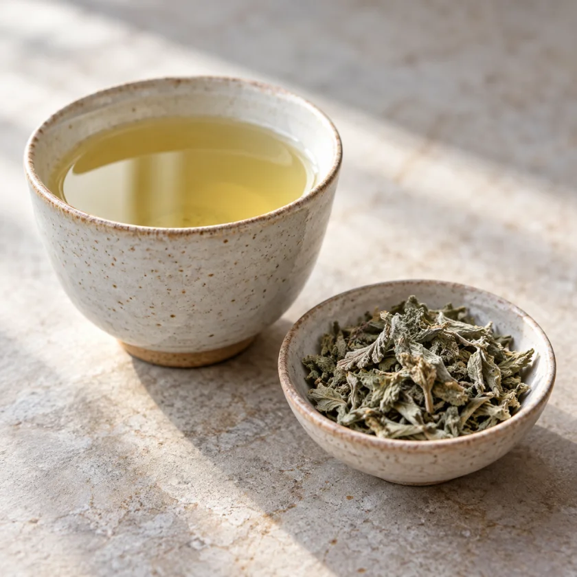 Wormwood tea and dried leaves
