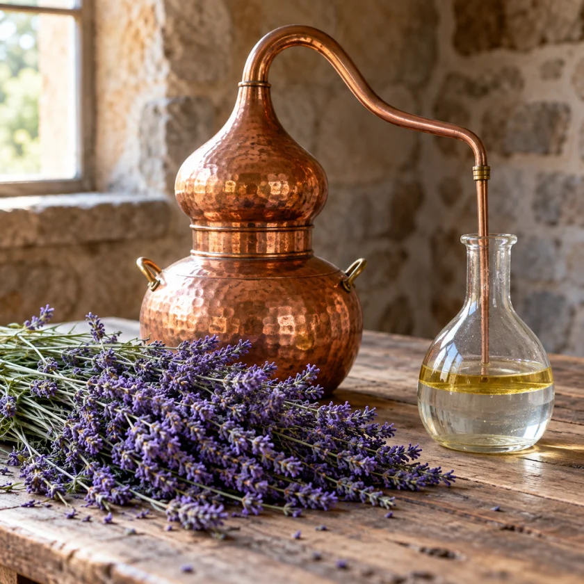 Steam distillation of lavender essential oil