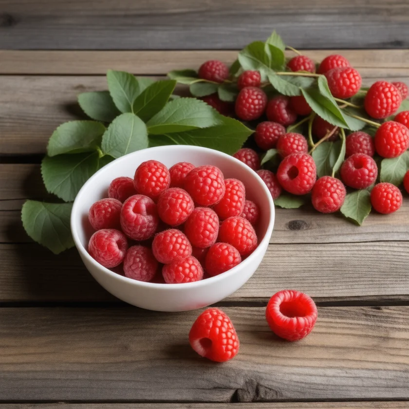 Raspberry fruit and leaf, two different foods