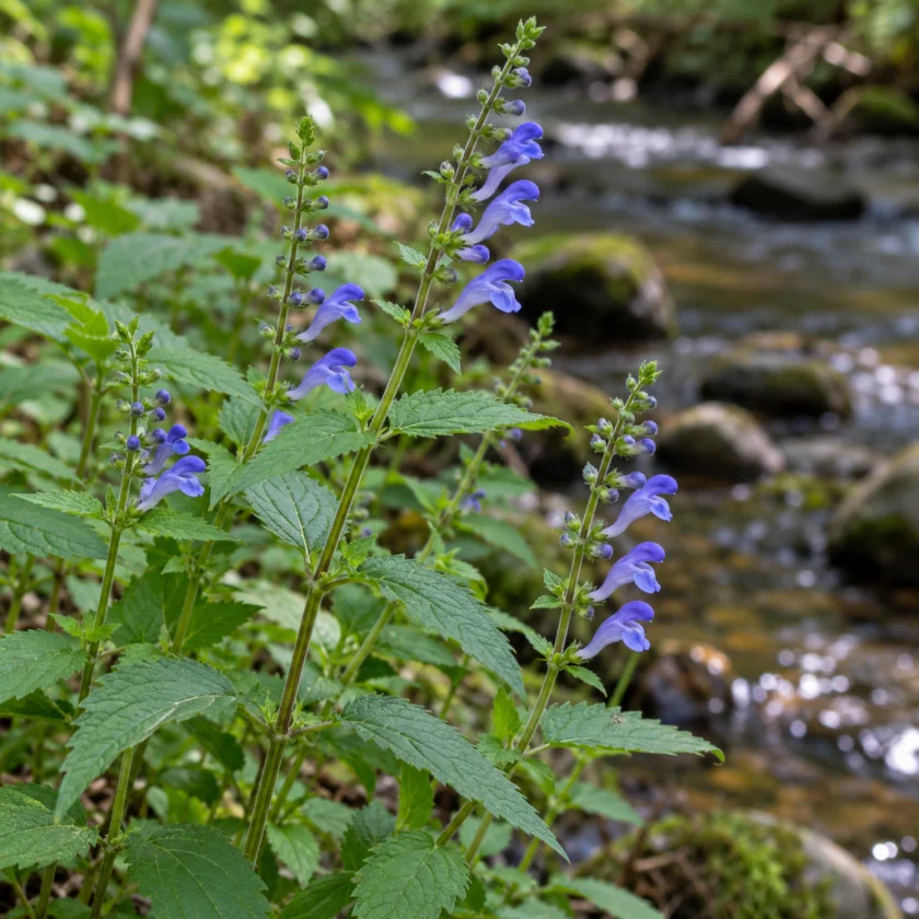 American skullcap, Scutellaria lateriflora, by a stream