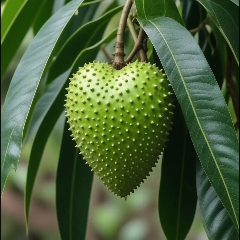 Soursop, Annona muricata, fruit on the tree