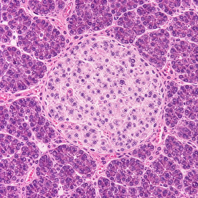 A pancreatic islet, where insulin is made