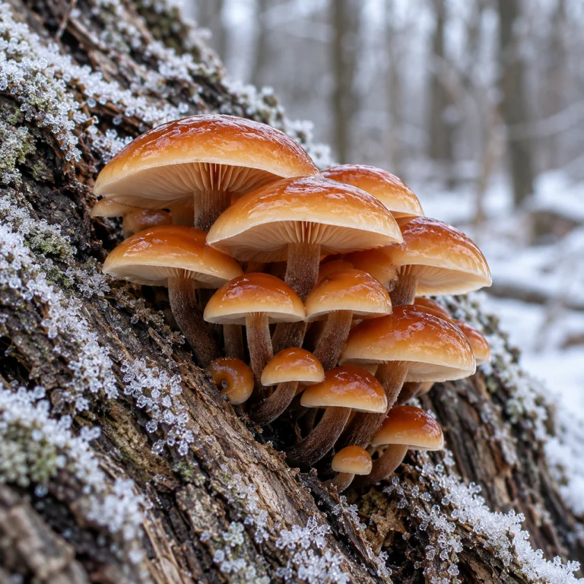 Wild enoki, the velvet shank, fruiting in winter
