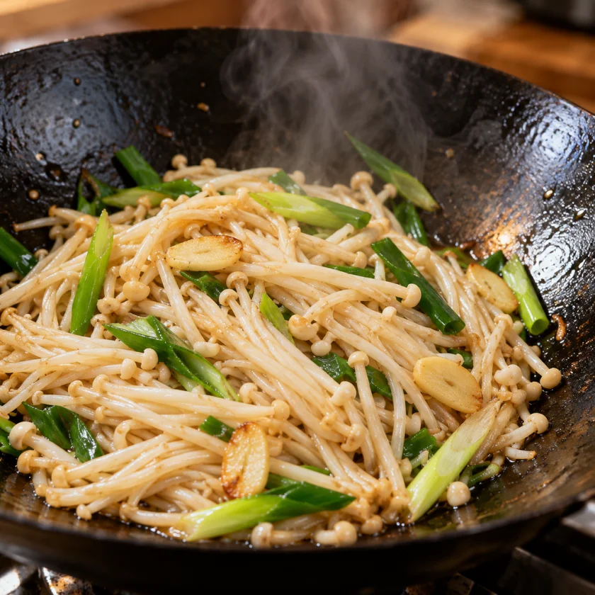 Stir-fried enoki with garlic and green onion