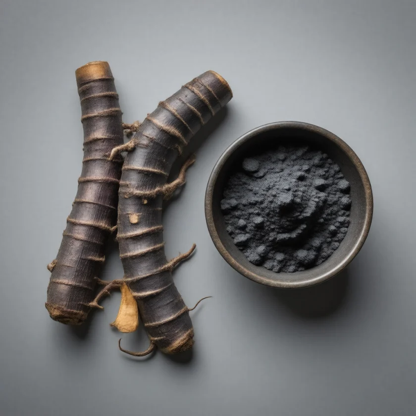 Black turmeric ground into a traditional paste