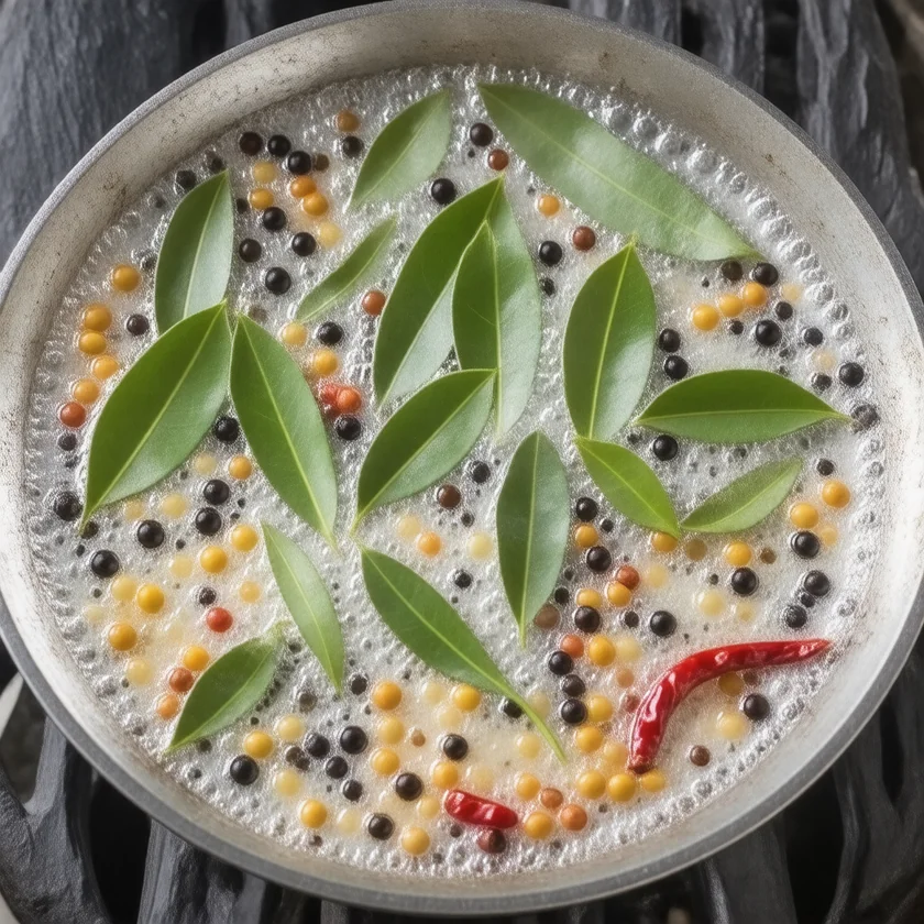 Curry leaves tempered in hot oil