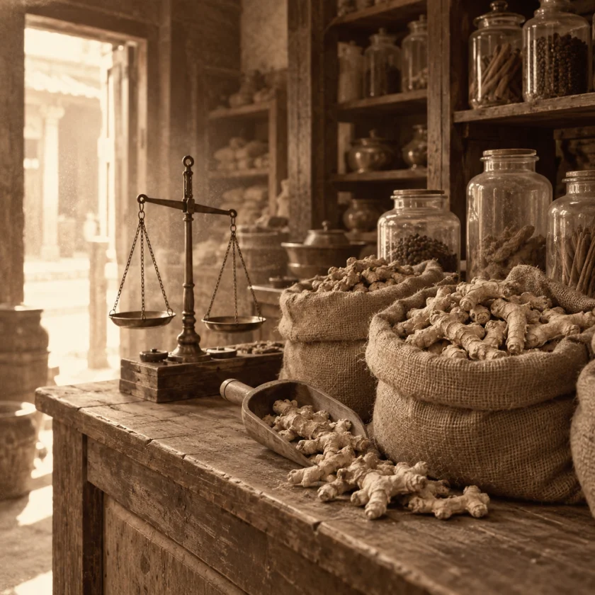 Dried ginger in an old spice shop