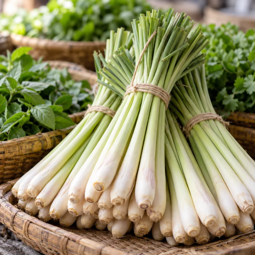 Fresh lemongrass stalks at a market
