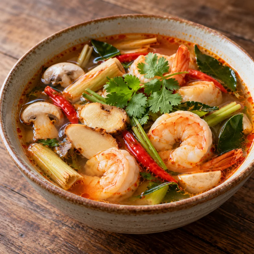 Tom yum soup flavoured with lemongrass