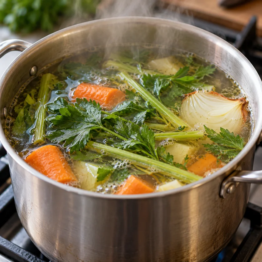 Vegetable broth flavoured with lovage