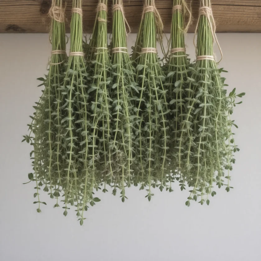 Marjoram bundles drying