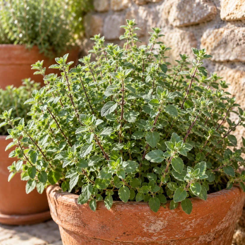 Sweet marjoram growing in a sunny garden