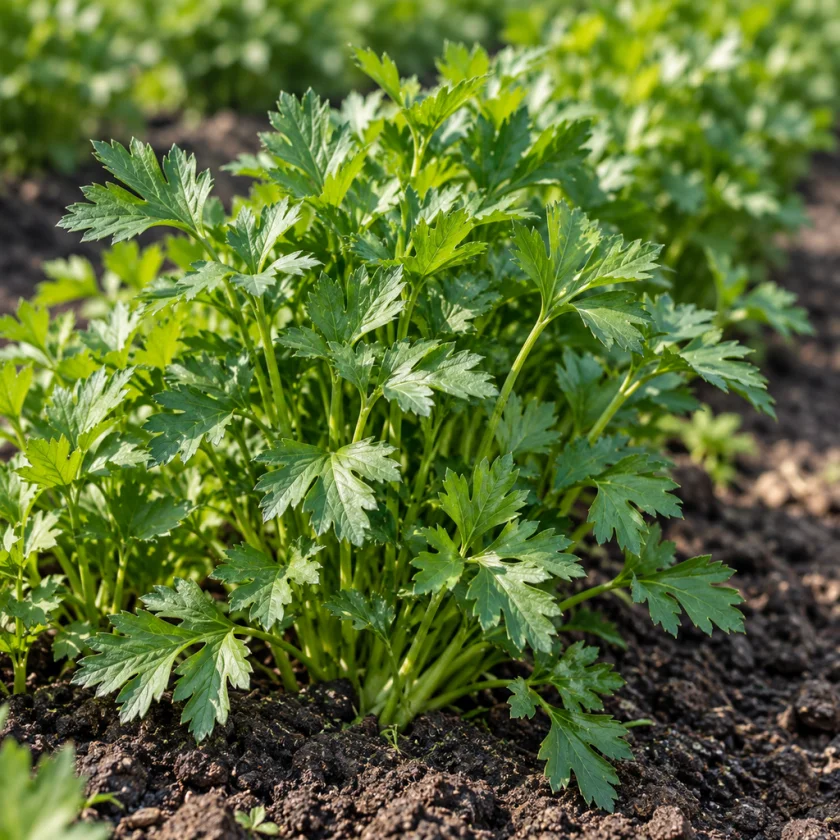 Flat-leaf parsley growing in a garden