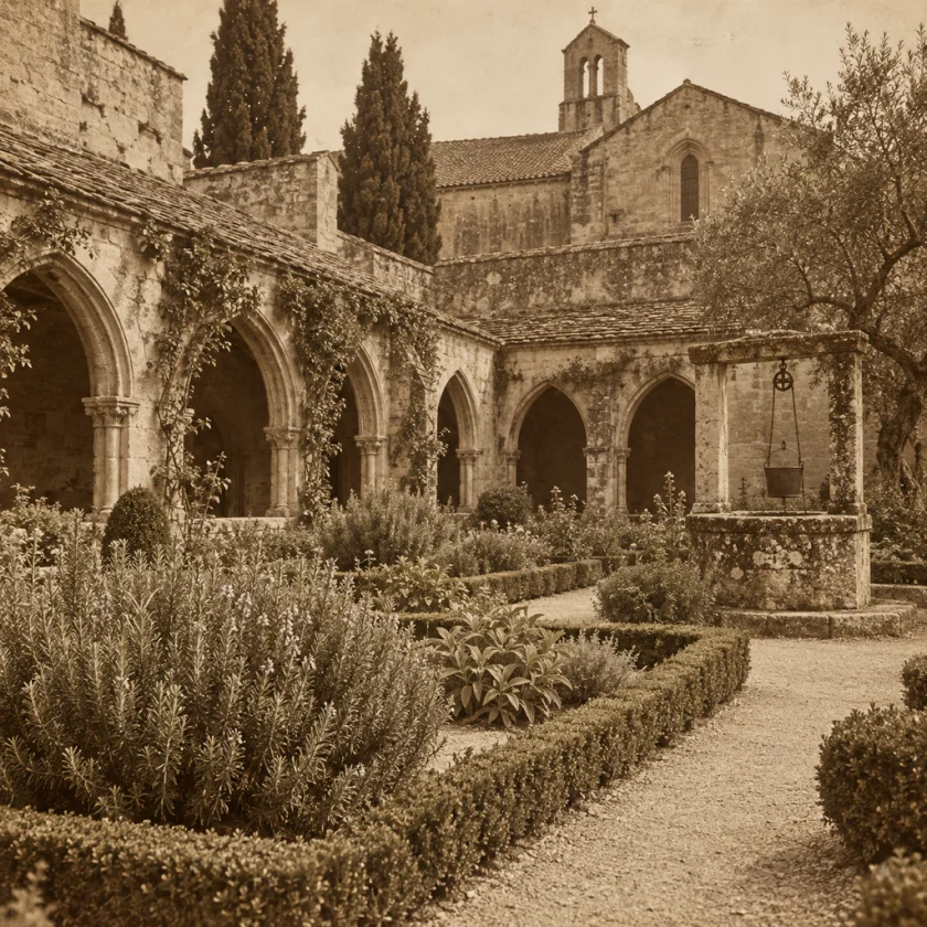 Rosemary in a walled monastery herb garden