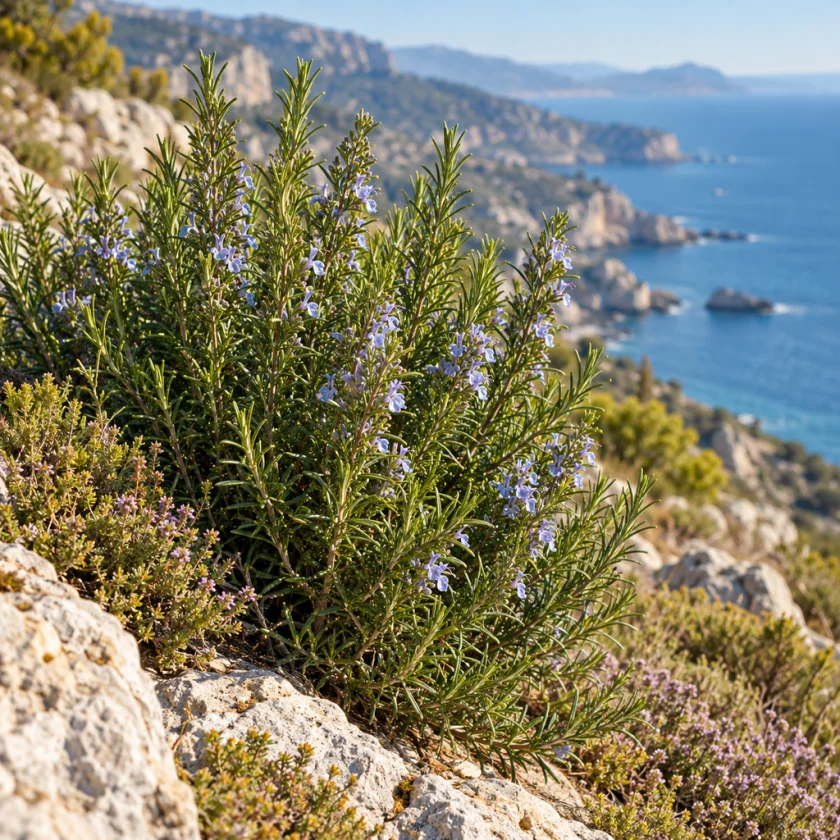 Rosemary growing wild on a Mediterranean hillside