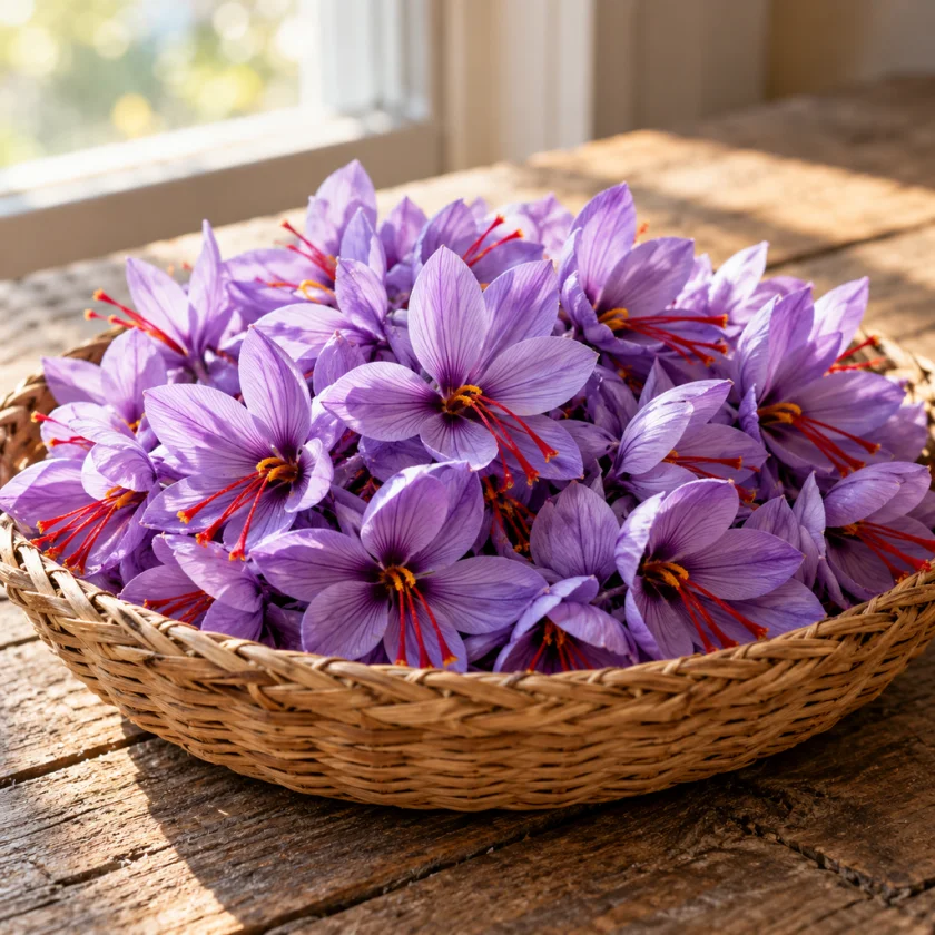 Freshly picked crocus flowers; about 150 make a gram