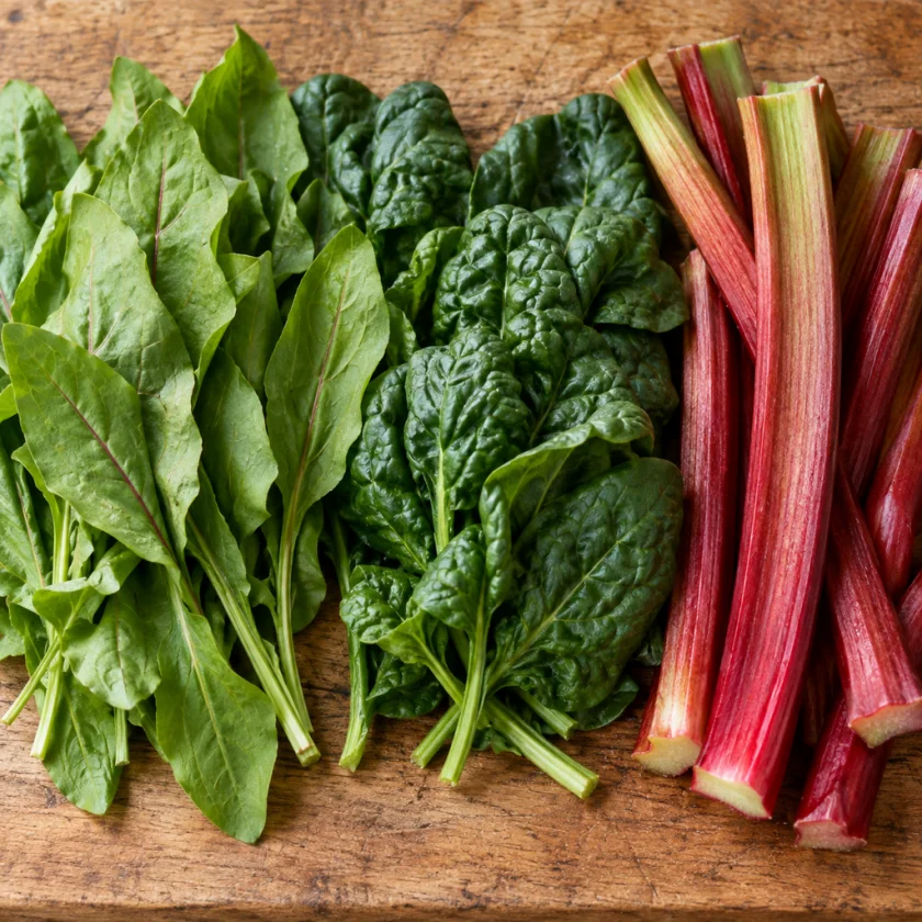 Sorrel beside spinach and rhubarb, other high-oxalate plants