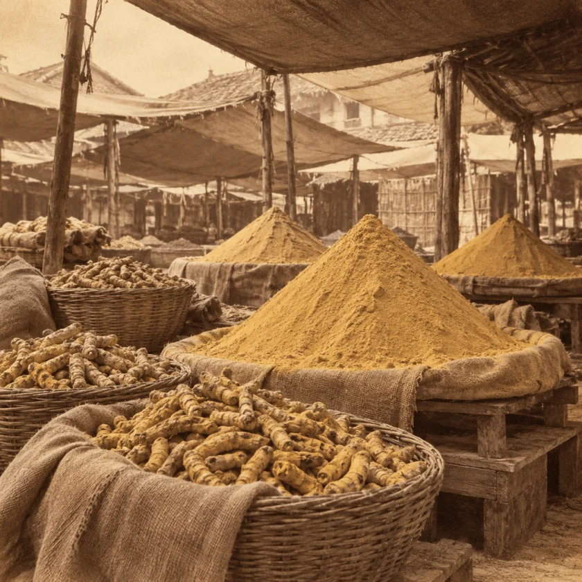 Turmeric in an old Indian spice market