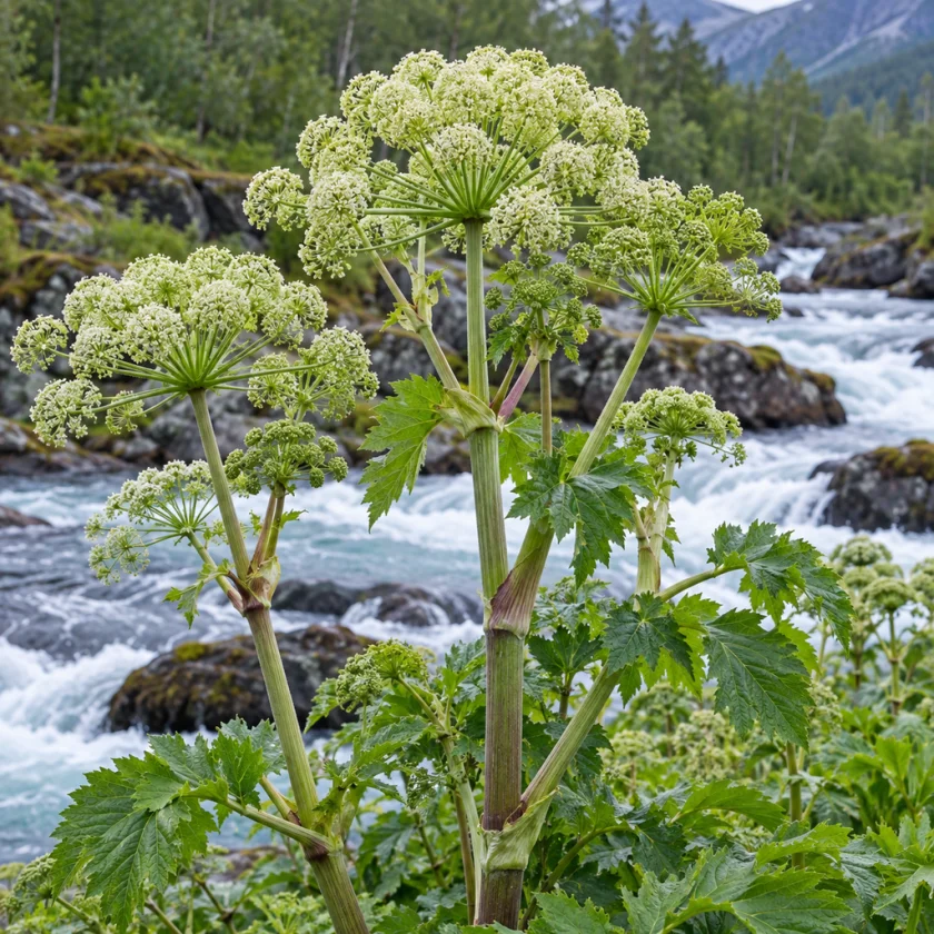 Garden angelica growing by a northern river