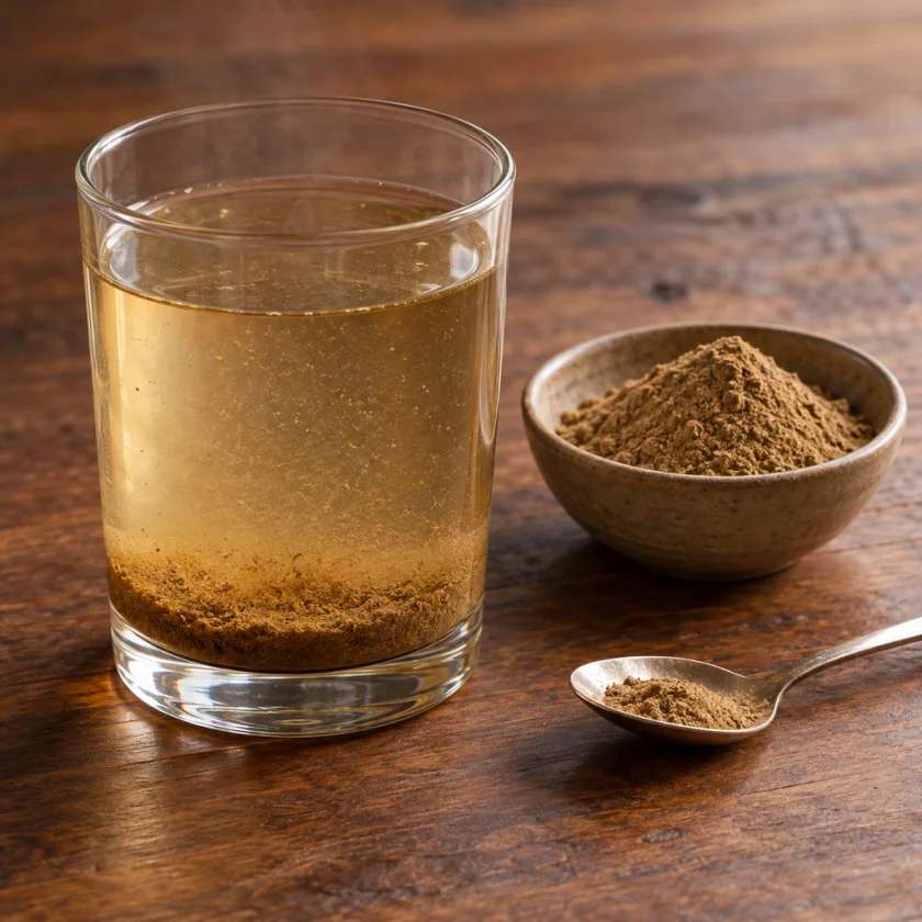 Triphala powder stirred into warm water