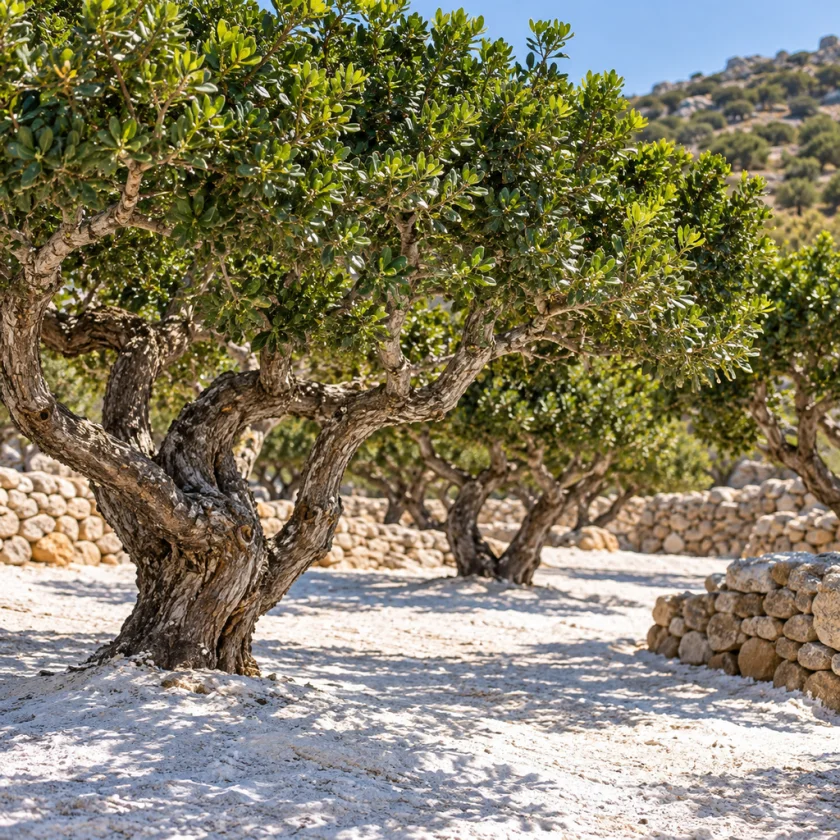 Mastic trees on Chios, with white earth spread beneath