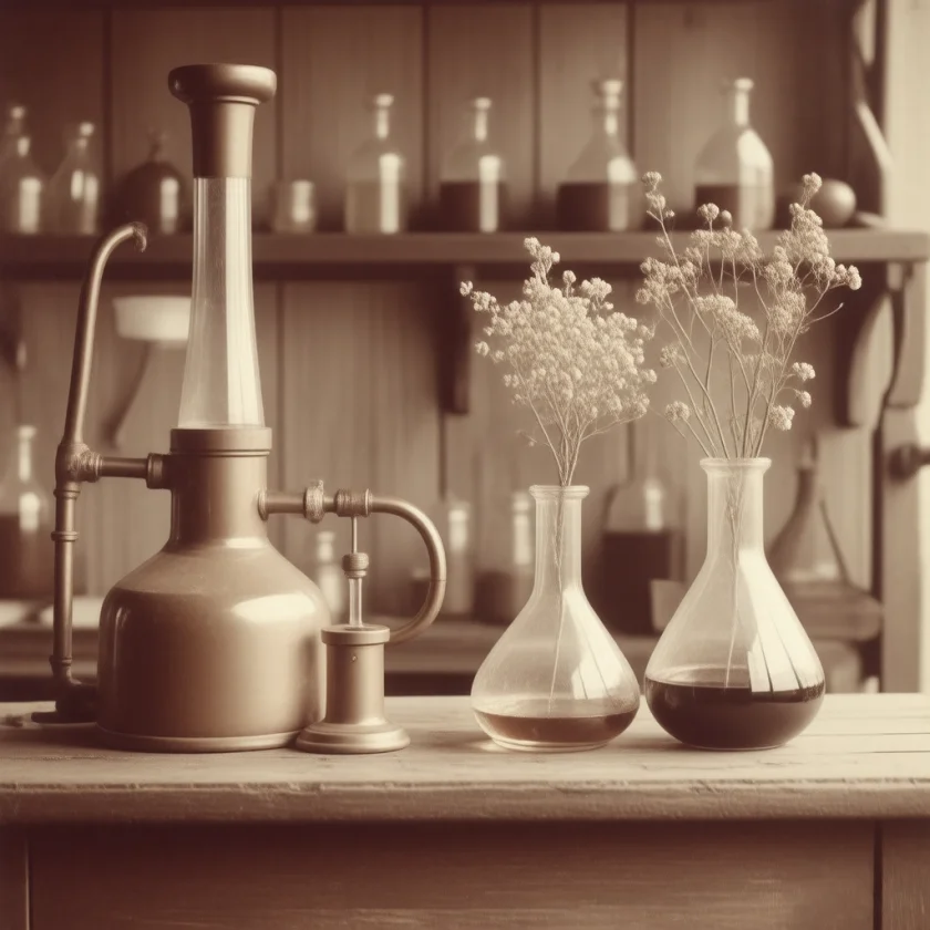Distilling meadowsweet flowers, as chemists did in the 1830s