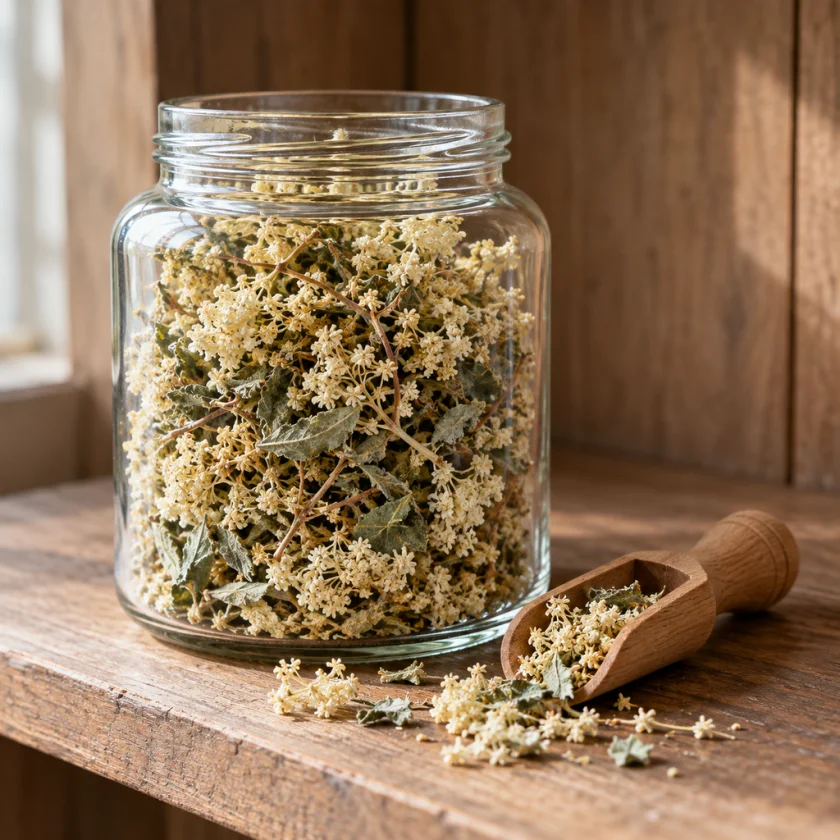 Dried meadowsweet herb, sold as a tea