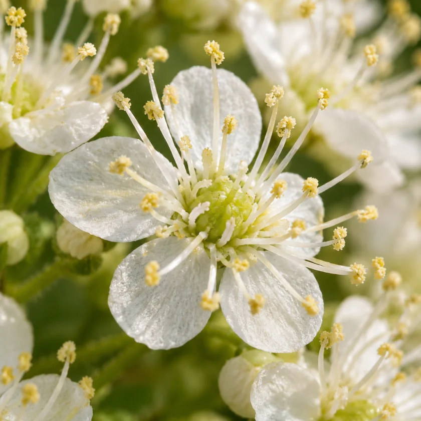 Meadowsweet florets, a relative of the rose