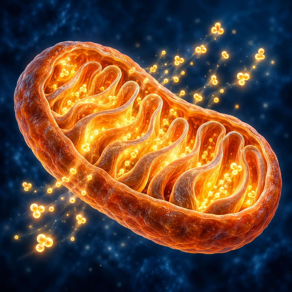3D illustration of a mitochondrion producing energy
