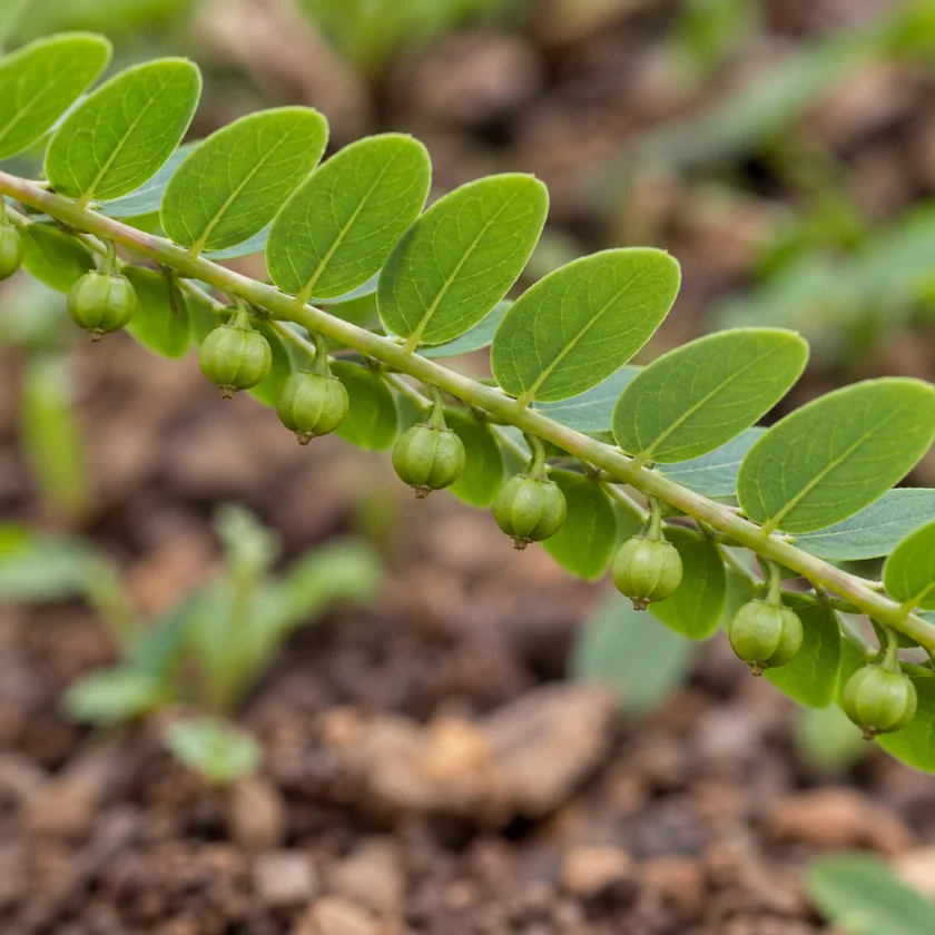 Chanca piedra's tiny fruits under its leaves