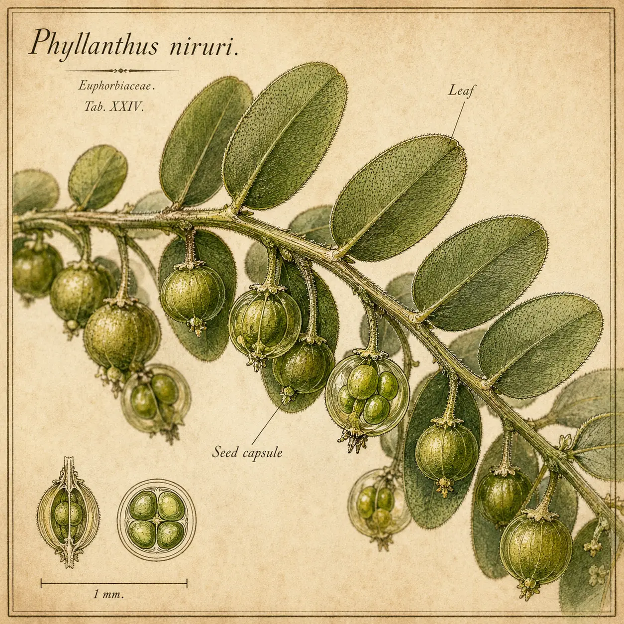 Phyllanthus niruri seed capsule extreme close-up