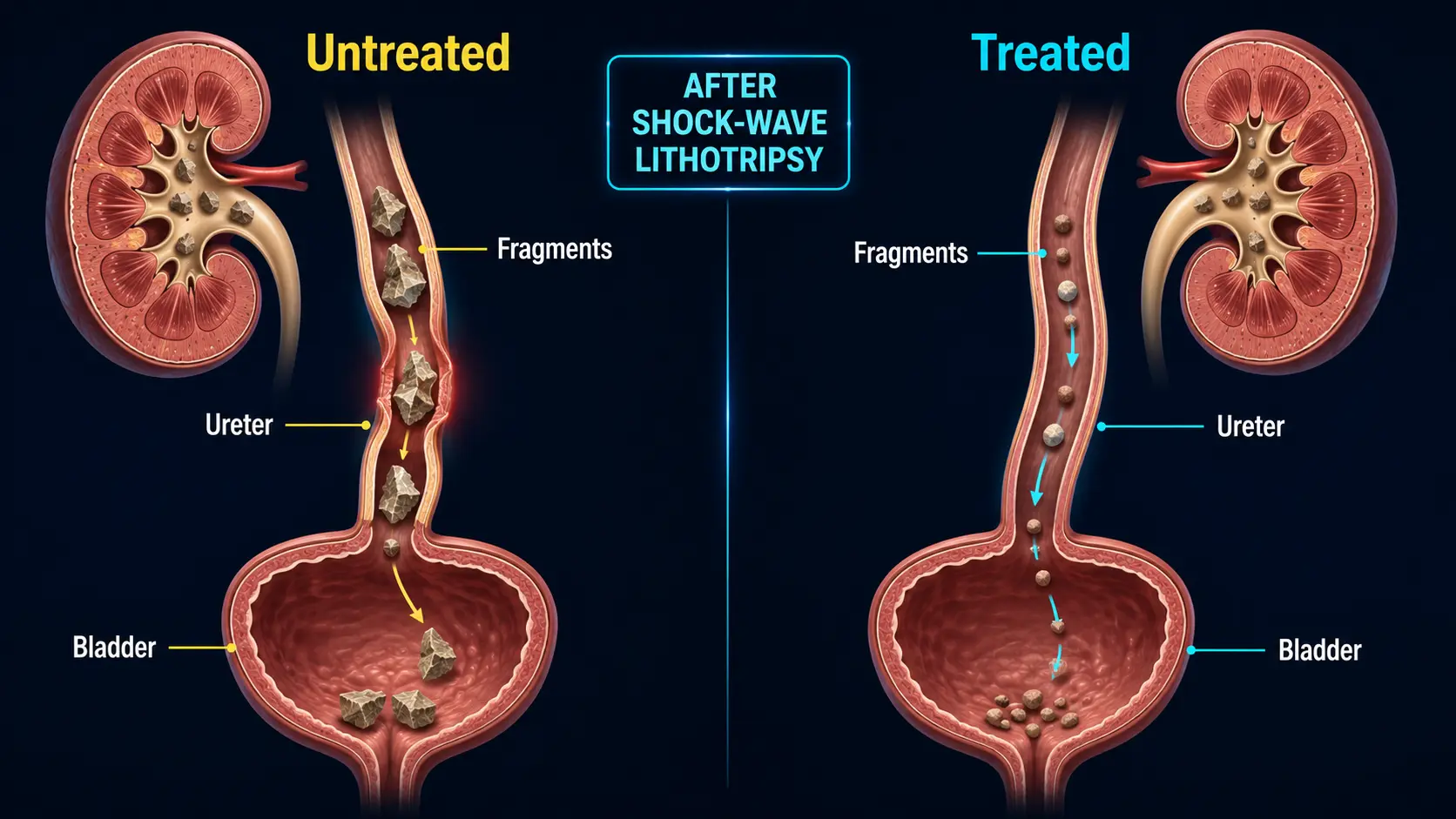 Post-shock-wave-lithotripsy stone fragments passing through ureter
