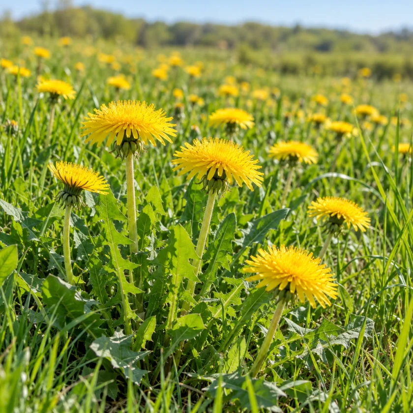 Dandelions in a spring meadow