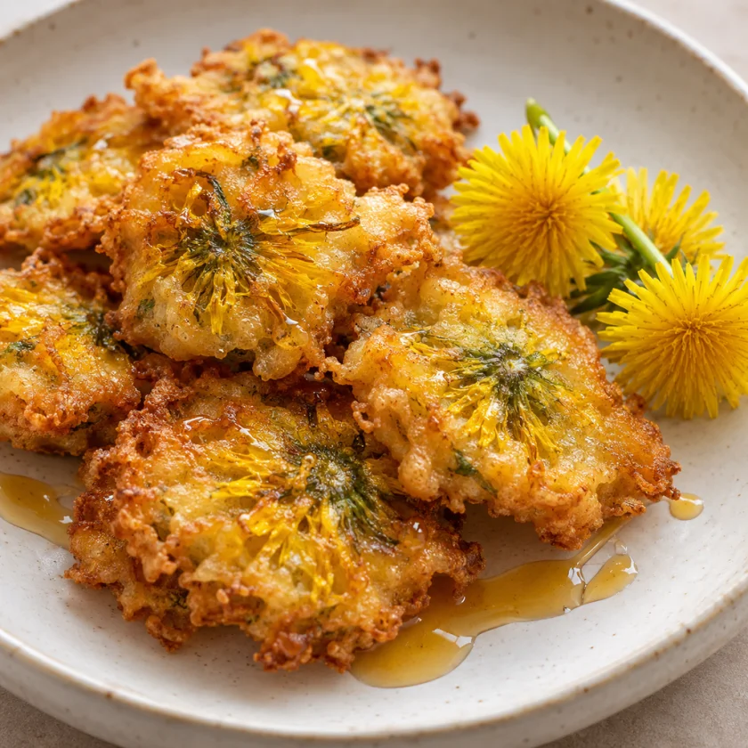 Dandelion flower fritters, a kitchen tradition
