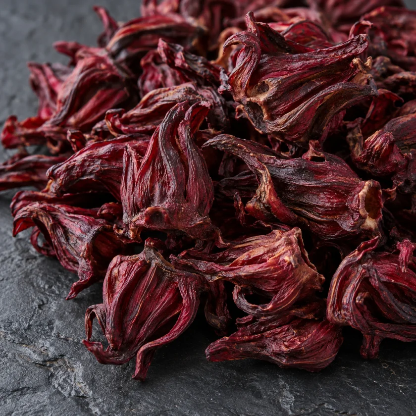 Dried roselle calyces, the part used for tea