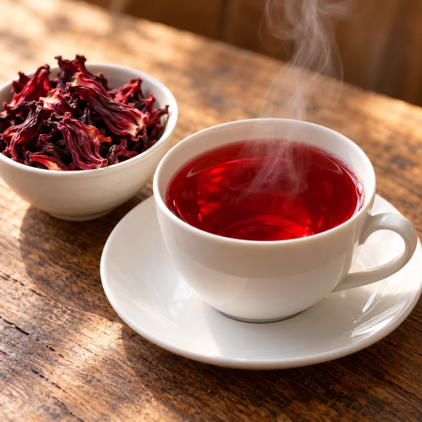 A cup of hot hibiscus tea