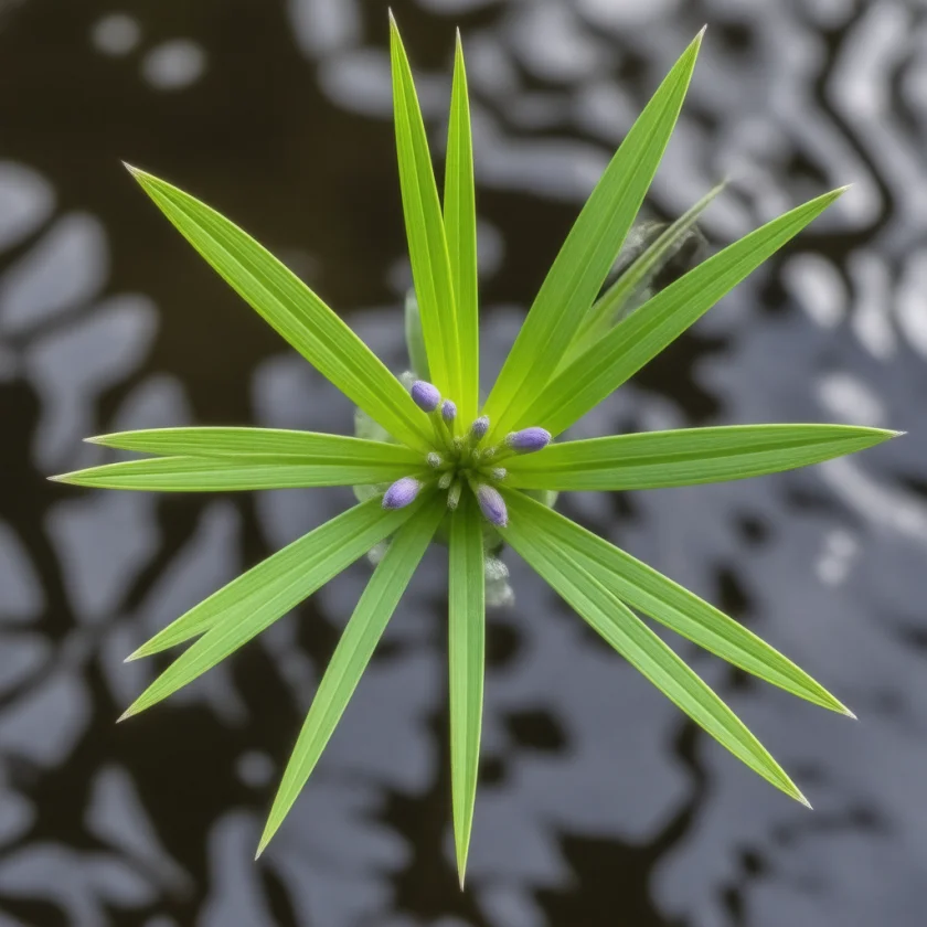 A whorl of marsh barbel leaves with flower buds