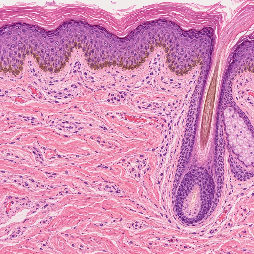 Skin layers with melanin pigment at the base