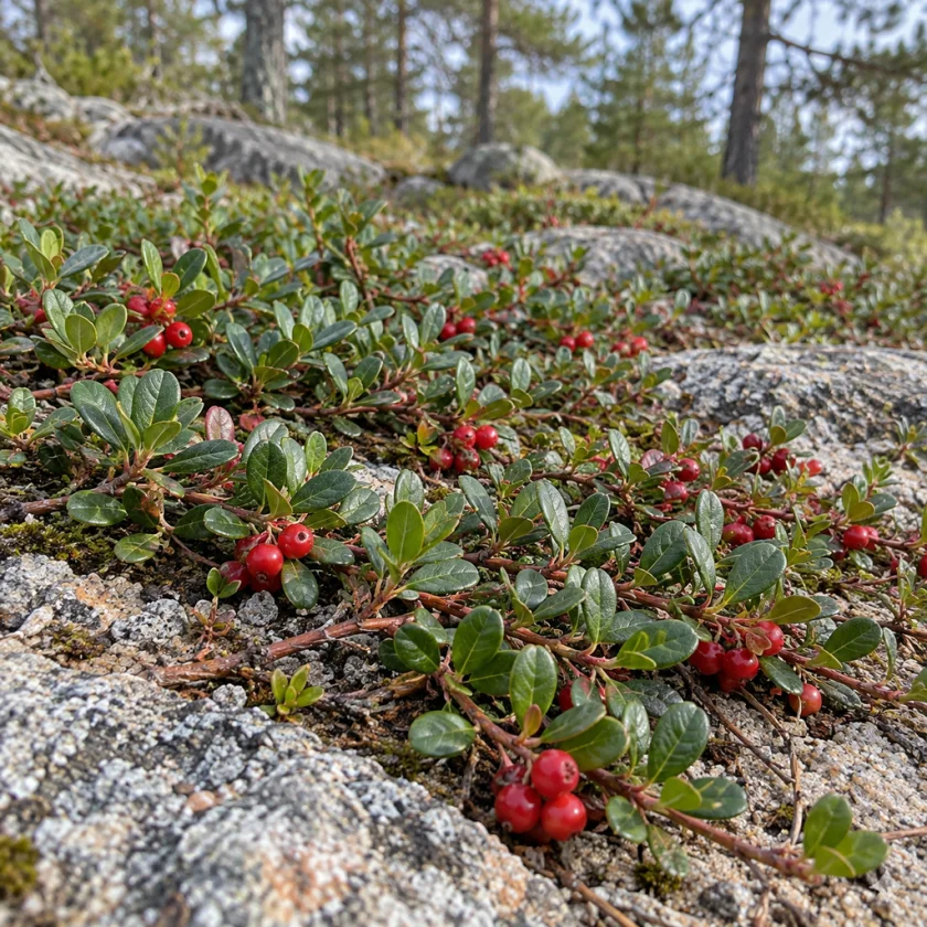 Bearberry spreading as a low evergreen mat
